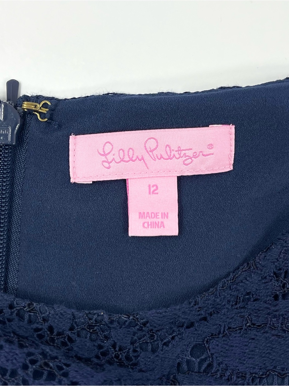 LILLY PULITZER Rylee Shift Dress Navy Blue Palm Leaf Lace Lined Size 12 - Picture 5 of 10